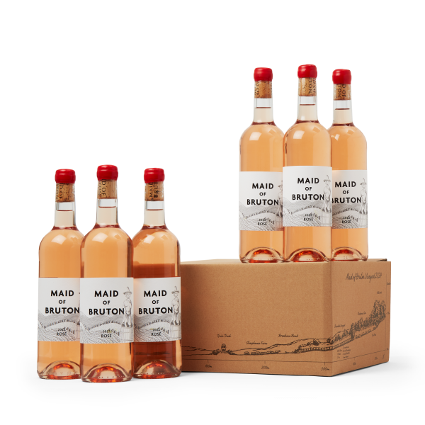 Six rose bottles with packaging